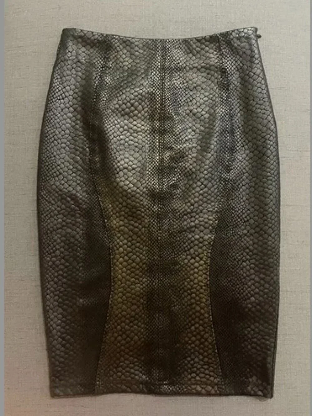 Alessandro Miele Python Snakeskin Foil Metallic Bodycon Pencil Skirt Size XXS